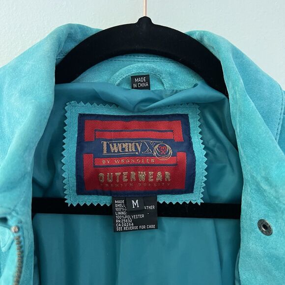 Wrangler Twenty X Vintage‎ 100% Leather Jacket Full Zip Turquoise Size M - Picture 10 of 16